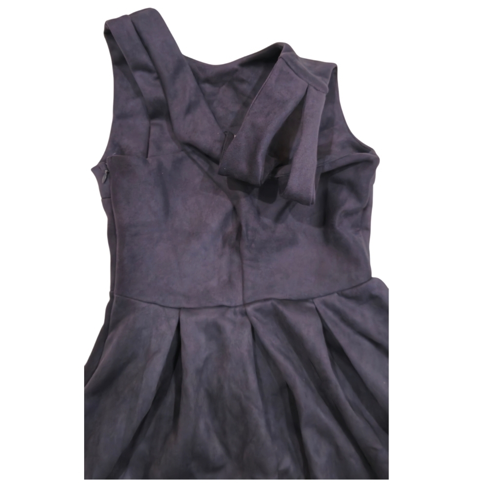 ModCloth Jessy B Mini Dress Pleate Navy Faux Suede Fit & Flare Skater Size Small - Picture 5 of 12